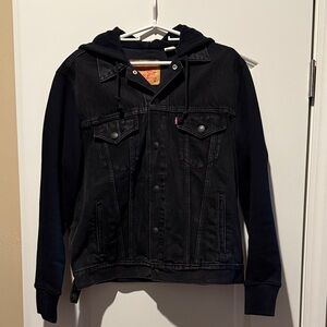 Levi's Black Hooded Denim Shirt Jacket